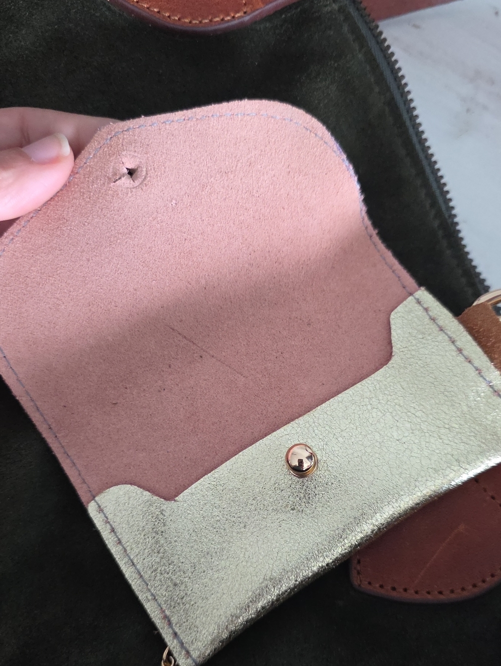 Dark Olive Green Suede Tote Bag - Picture 15 of 16